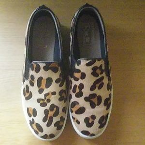 Leopard platform slip ons